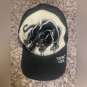 Ed Hardy Rhinestone Panther Trucker Hat Black and Cream Panther Cap One Size